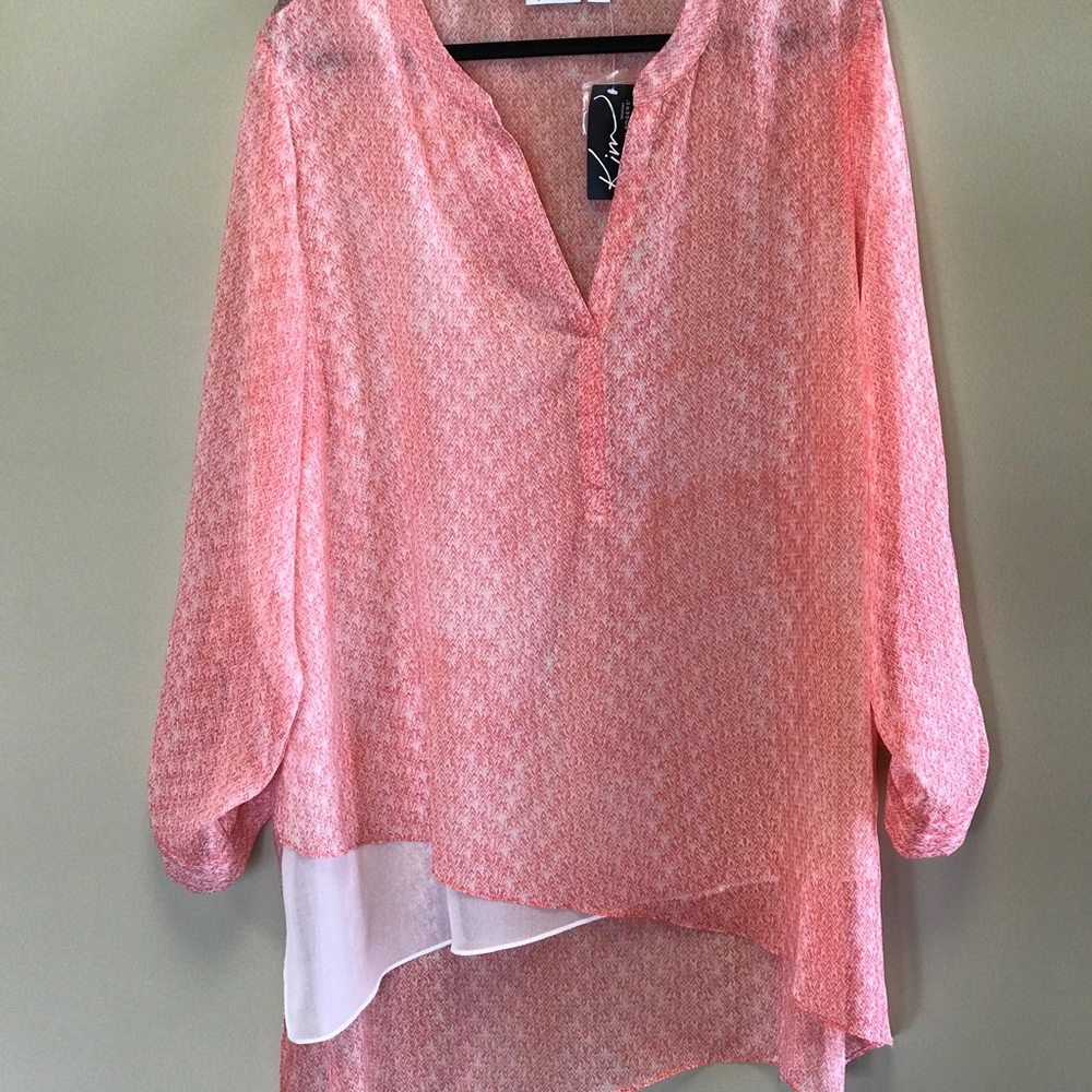 NWT Kim Rogers Sheer Coral Blouse 2XL